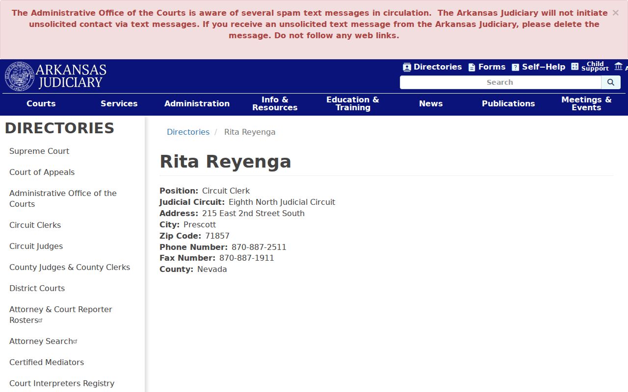 Official Arkansas Judiciary profile for the Nevada County Circuit Clerk serving Bodcaw