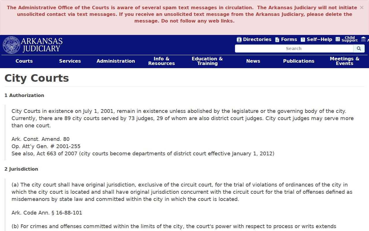 Arkansas Judiciary city-court jurisdiction guidance relevant to Nevada County municipal warrants